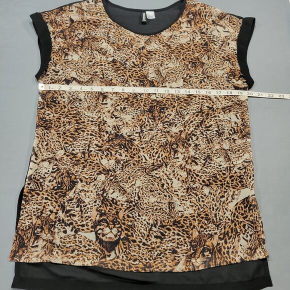 Divided By H&M Brown Shirt Sheer Blouse Leopard Print Short Cap Sleeves Womens 4 - Picture 5 of 8